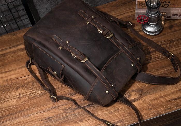 Coffee Cool Mens Leather Hiking Backpack Large Travel Backpack Leather ...