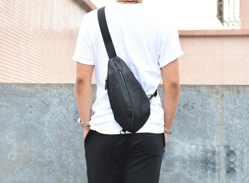 Cool Black Mens Leather One Shoulder Backpack Chest Bag Sling Bag Slin ...