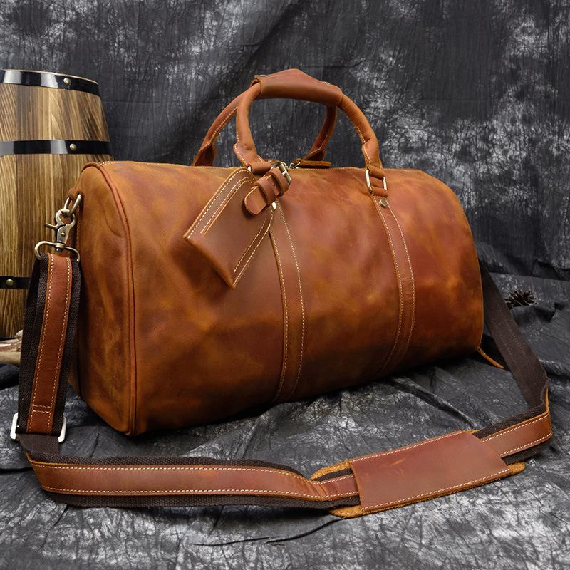 Cool Brown Leather Mens 19'' Overnight Bag Duffle Bag Travel Bag Large ...