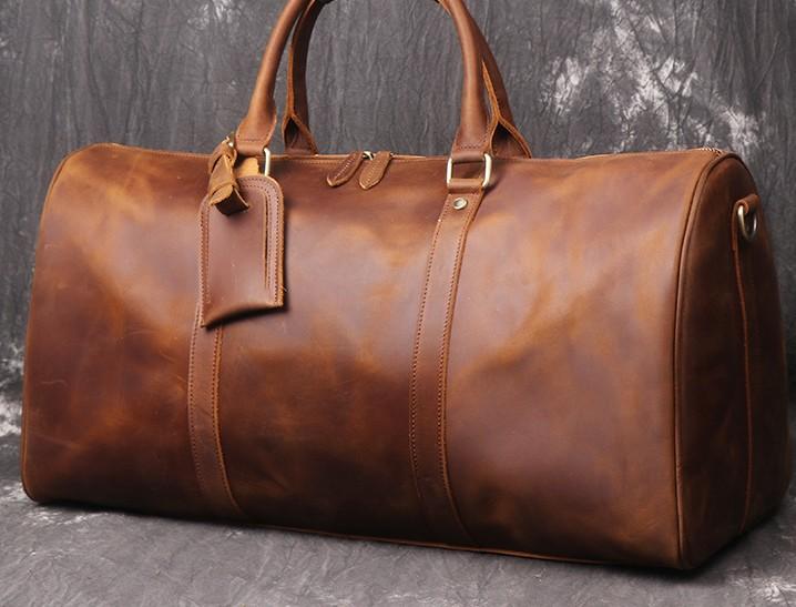 Cool Brown Leather Mens Overnight Bag Duffle Bag Travel Bag Weekender ...