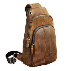 Cool Brown Mens Leather One Shoulder Backpack Chest Bag Sling Bags For – iChainWallets