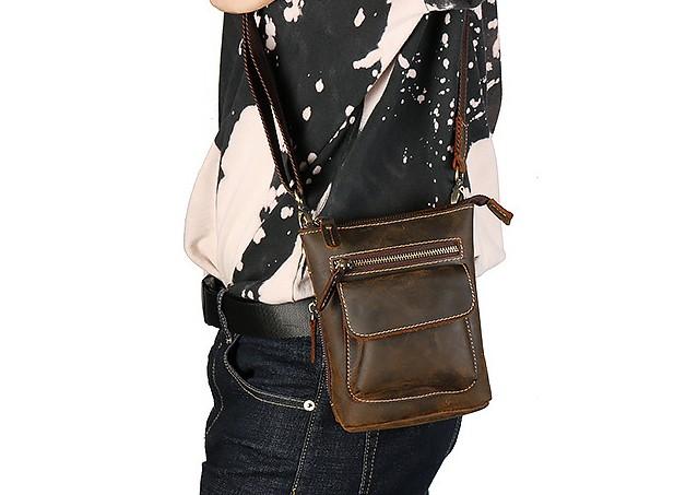 Cool Dark Brown Leather Mens Belt Pouch Mini Shoulder Bags Belt Bags F – iChainWallets
