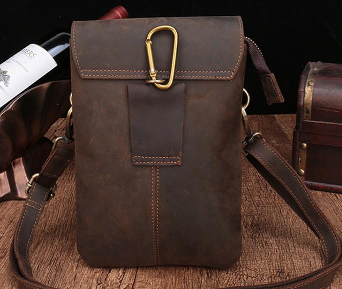 Cool Dark Brown Leather Mens Belt Pouch Small Side Bag Belt Bag For Me ...