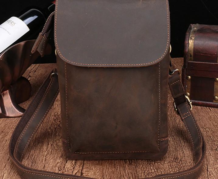 Cool Dark Brown Leather Mens Belt Pouch Small Side Bag Belt Bag For Me ...