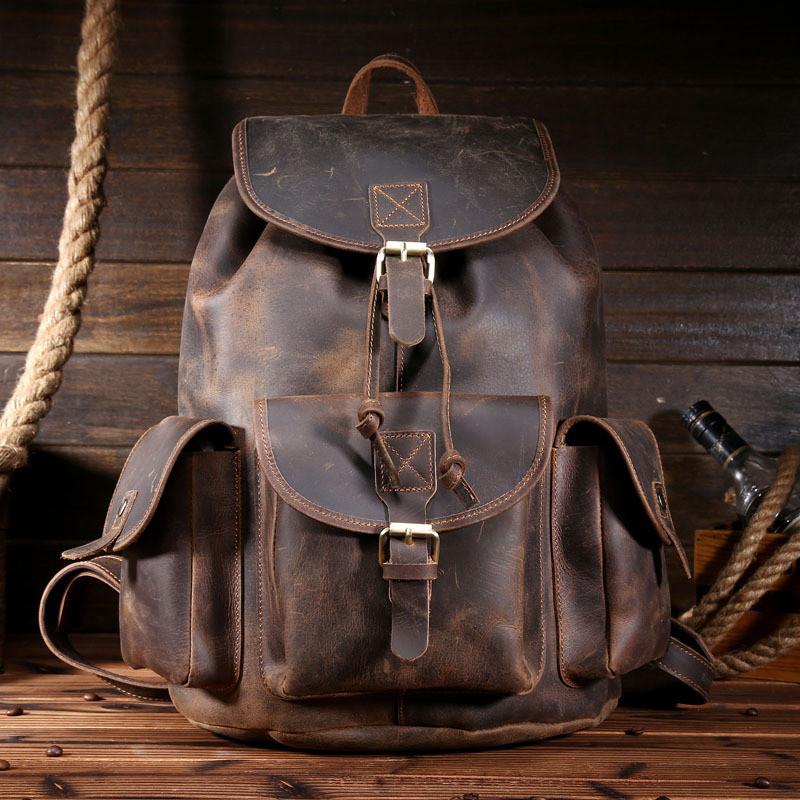 Cool Leather Mens Backpack Large Vintage Travel Bag for Men – iChainWallets