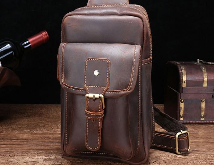 Cool Mens Leather Sling Bag One Shoulder Backpack Sling Crossbody Bag – iChainWallets