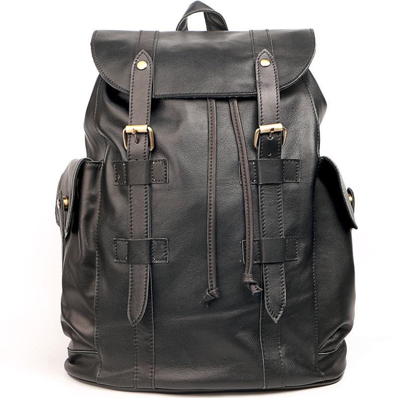 Cool Black Leather Mens Travel Large Backpack Work Handbag 16 inches W ...