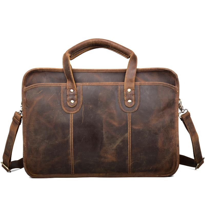 Cool Dark Brown Mens Leather 15 inches Large Briefcase Work Bag Side B ...
