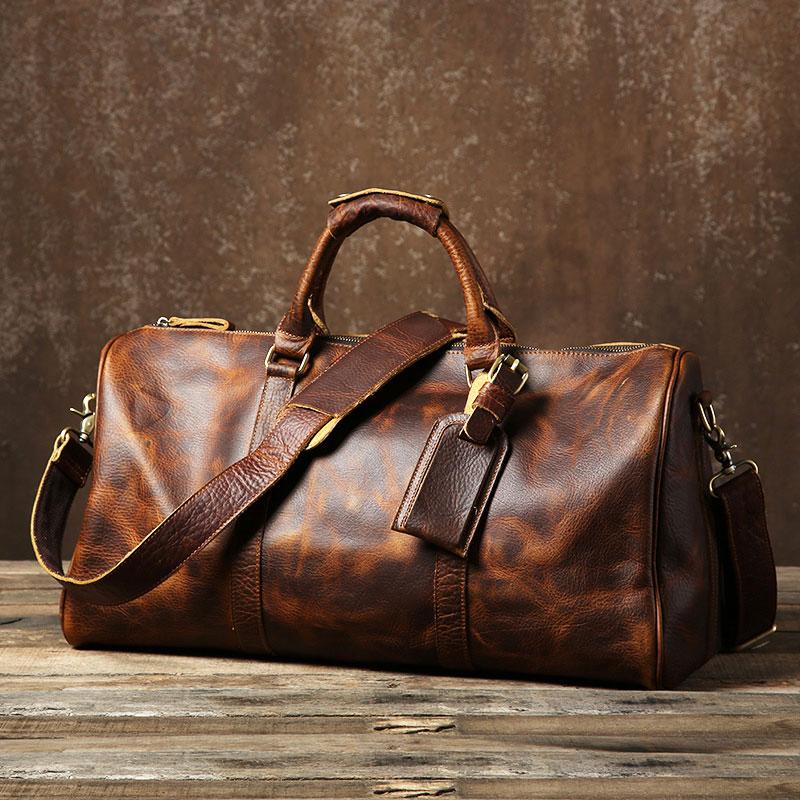 blue travel bag leather