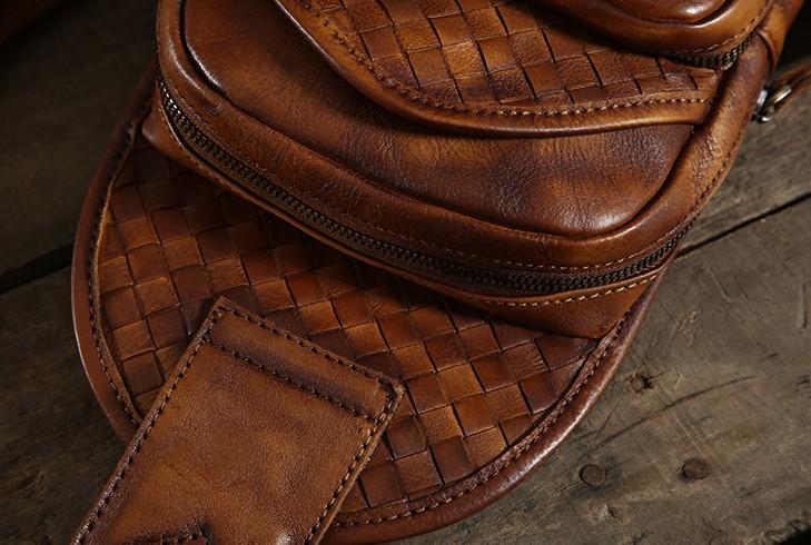Handmade Leather Braided Mens Cool Chest Bag Sling Bag Crossbody Bag T – iChainWallets