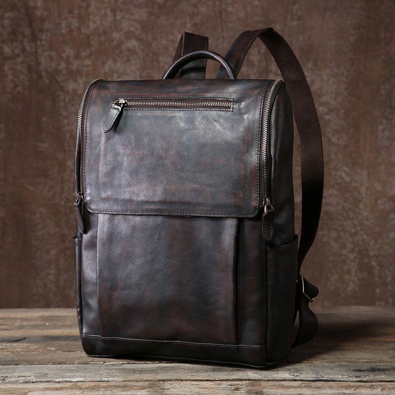Handmade Leather Mens Vintage Black Cool Backpack Large Travel Bag Hik ...