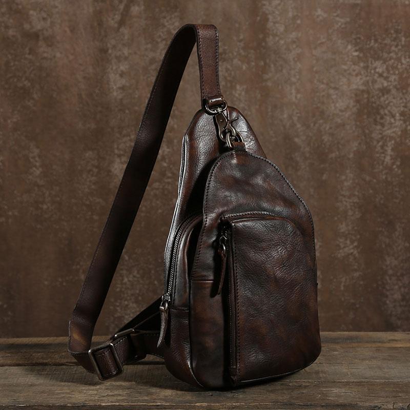 Handmade Leather Mens Cool Chest Bag Sling Bag Crossbody Bag Travel Ba ...