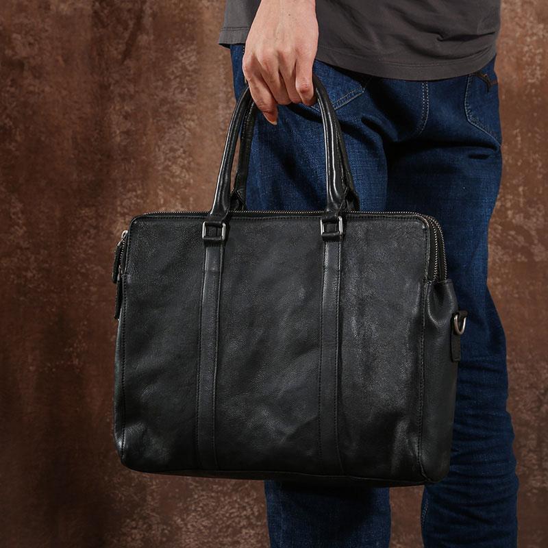 Handmade Leather Mens Cool Vintage Black Briefcase Work Bag Business B ...
