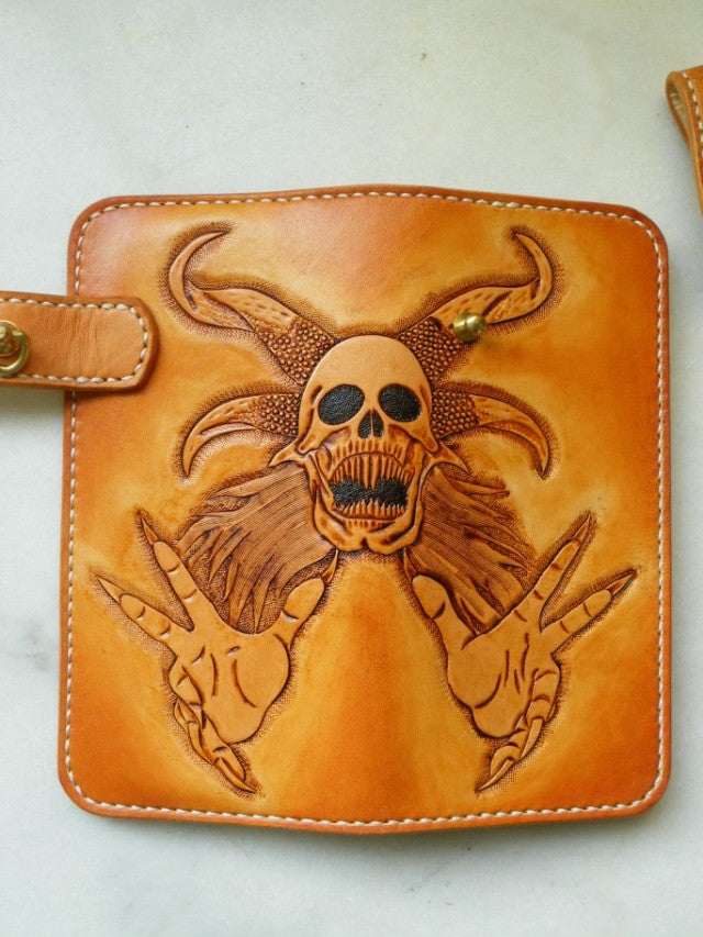 Handmade Leather Skull Devil Mens Chain Wallet Biker Wallet Cool Leath – iChainWallets