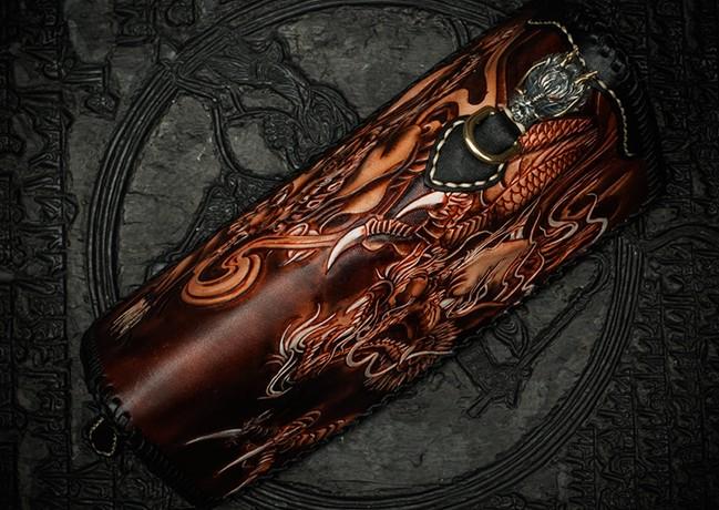 Cool Leather Tooled Chinese Dragon Chain Wallet Mens Biker Wallet Leat – iChainWallets