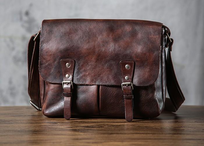 Handmade Vintage Leather Mens Cool Shoulder Bag Messenger Bag Chest Ba ...