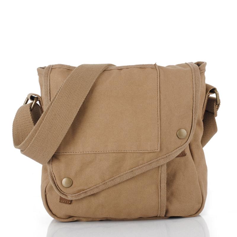 Khaki CANVAS Small MENS Black Vertical Shoulder Bag Messenger Bag Side ...