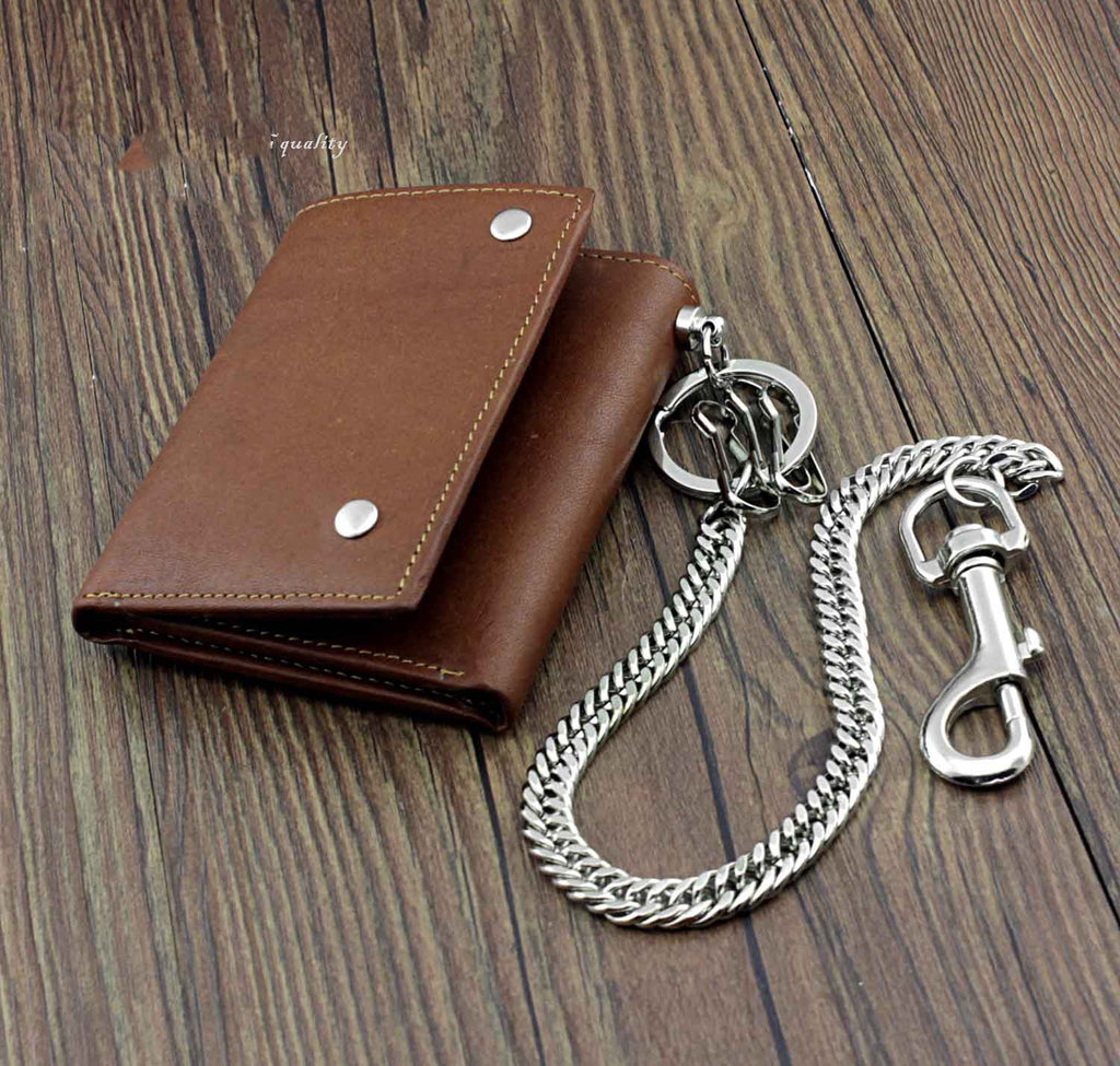 Badass Brown Leather Men's Trifold Small Biker Wallet Chain Wallet Wal ...