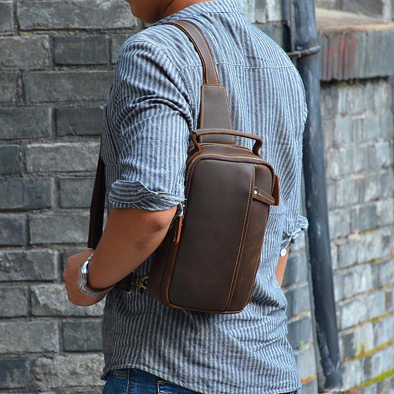 COOL LEATHER MENS CHEST BAG SLING BAG CROSSBODY Backpacks FOR MEN ...