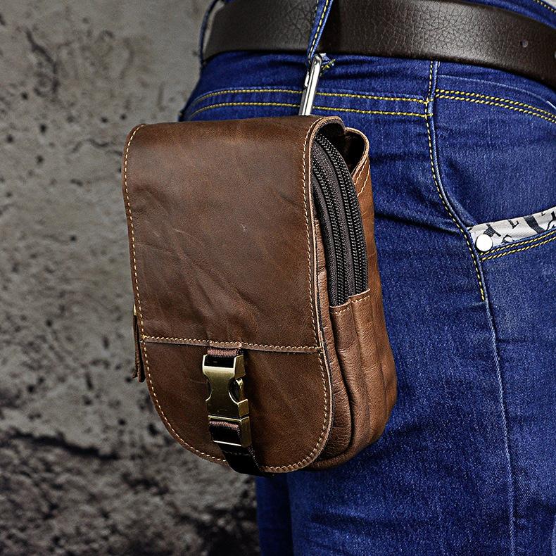 Vintage Mens Leather Cell Phone Holster Belt Pouch Brown Waist Bags BE ...