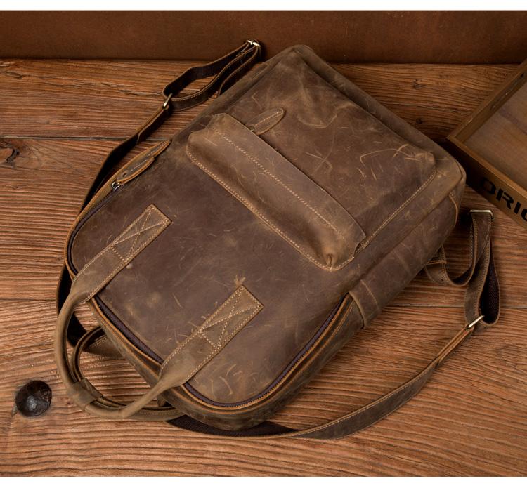 Cool Brown Mens Leather 15-inch Work Backpack Handbag Travel Backpack ...