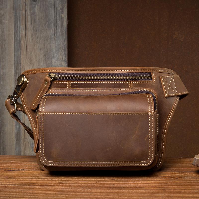 Cool Brown Leather Fanny Pack Mens Waist Bags Hip Pack Belt Bag Bumbag ...