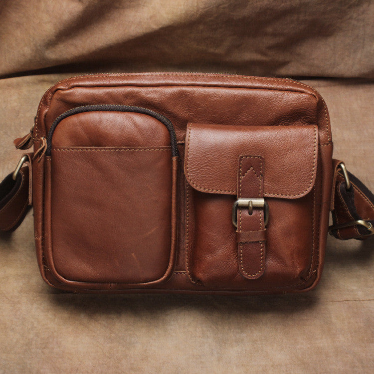 Handmade Leather Mens Cool Small Messenger Bag iPad Bag Chest Bag Bike ...