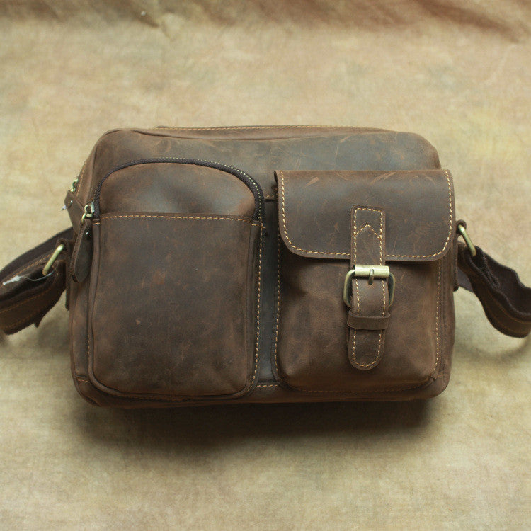 Handmade Leather Mens Cool Small Messenger Bag iPad Bag Chest Bag Bike ...