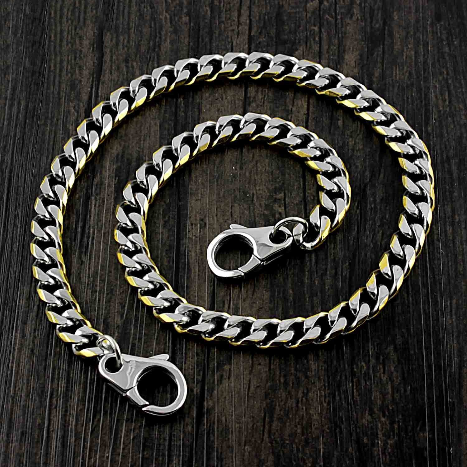 18'' SOLID STAINLESS STEEL BIKER SILVER GOLD WALLET CHAIN LONG PANTS C ...