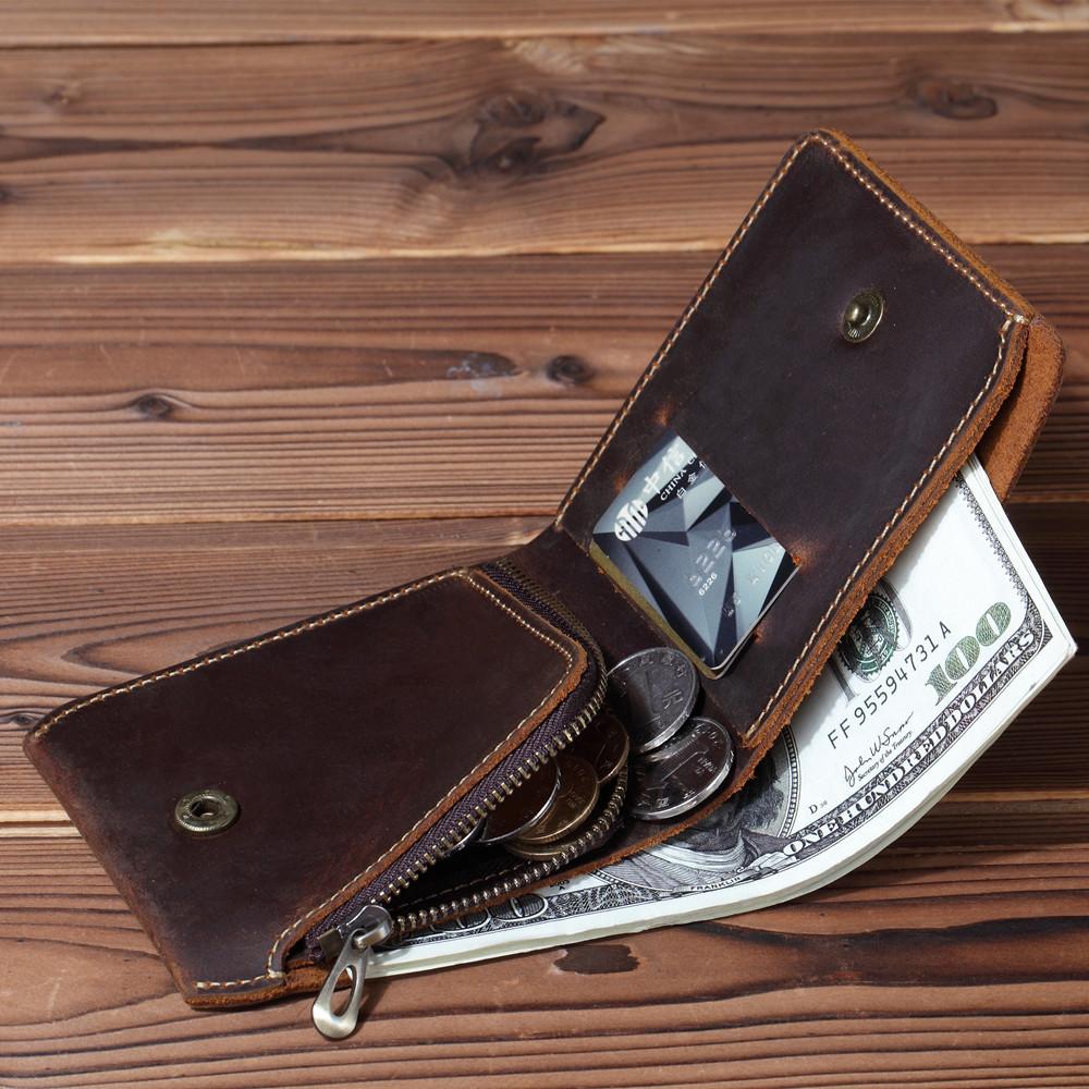 Vintage Leather Mens Small Bifold Wallet billfold Wallet Front Pocket ...