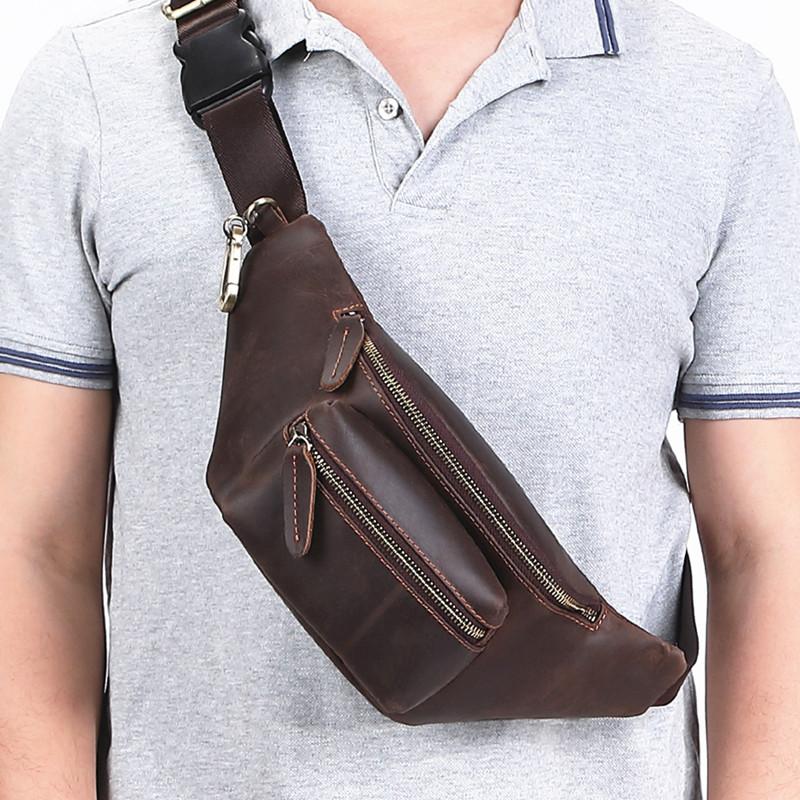 Brown MENS LEATHER FANNY PACK BUMBAG Hip Pack Brown Leather WAIST BAGS ...