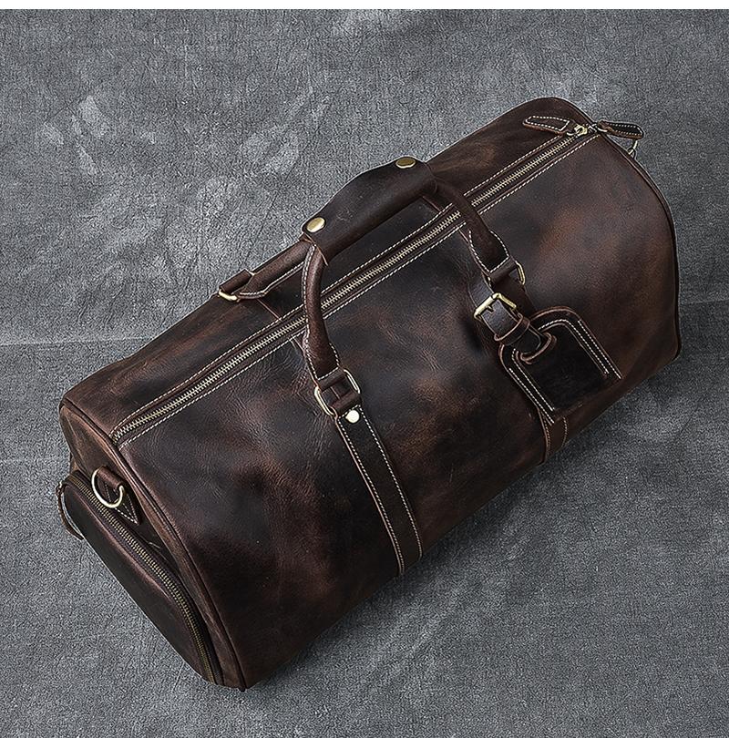 Retro Brown Leather Men's Business Overnight Bag Large Travel Bag Coff ...