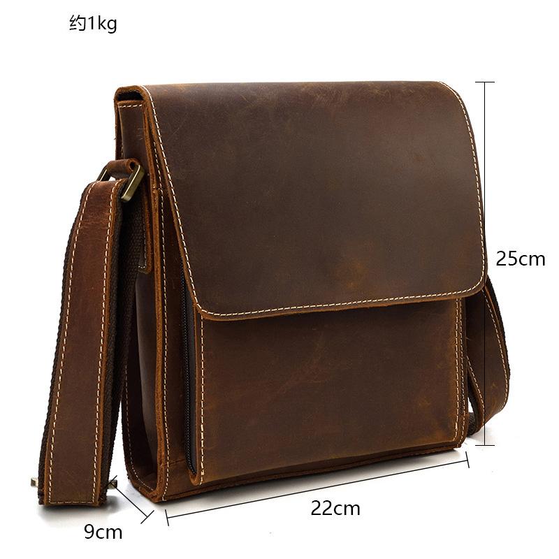 Vintage Brown Leather Men's Small Side Bag Vertical Messenger Bag Tabl ...