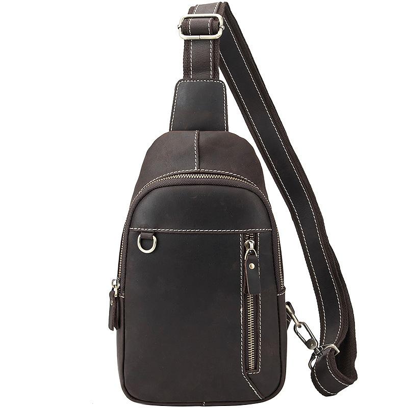 Simple Black Leather Sling Backpack Mens Sling Bag Vintage Sling Pack ...