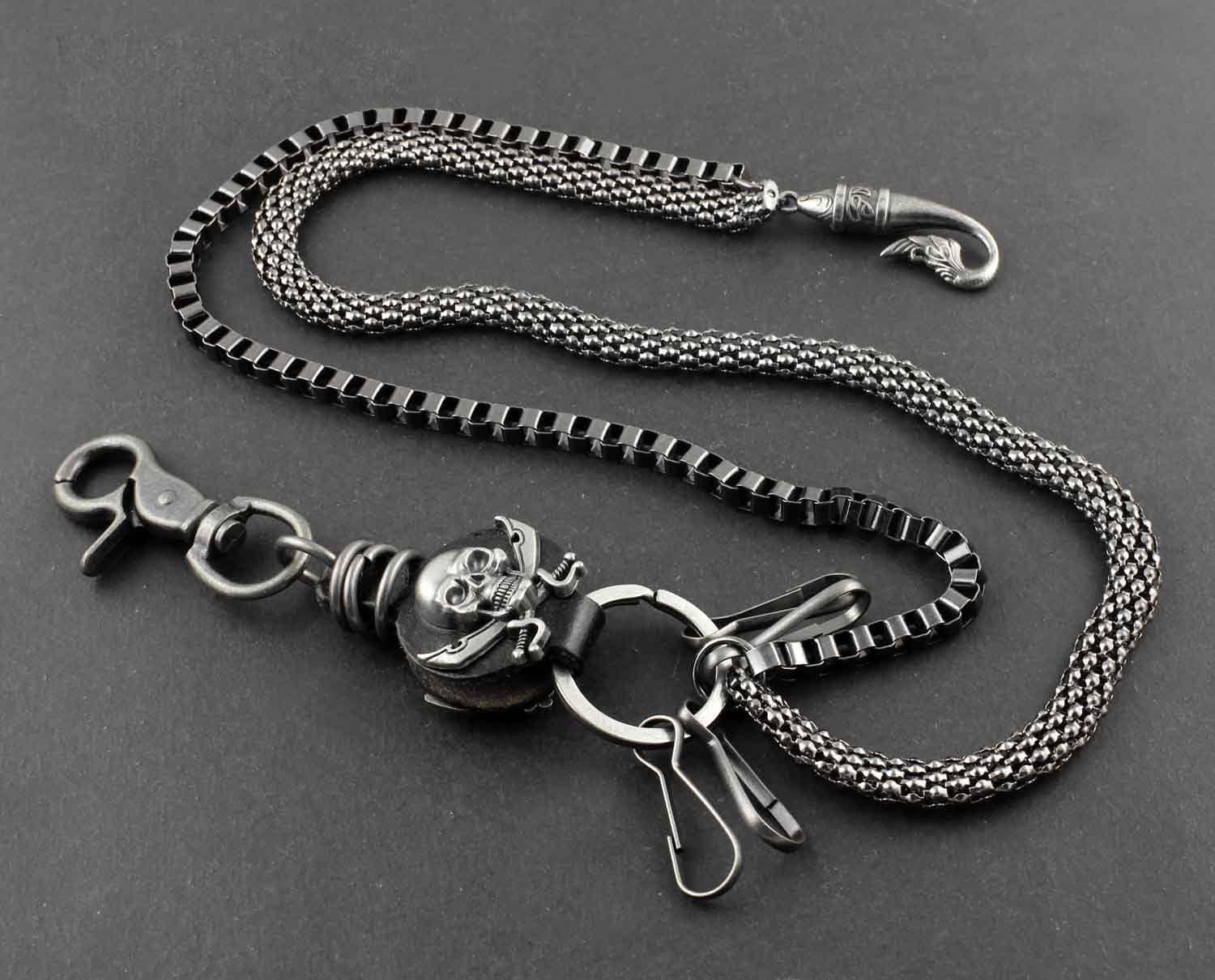 Solid Metal Leather Skull Wallet Chain Cool Punk Rock Biker Trucker Wa ...