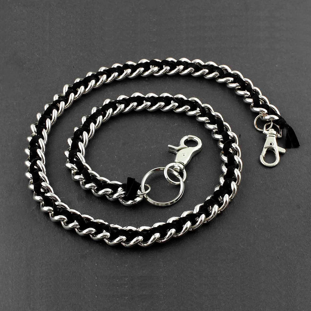 Solid Stainless Steel Leather Braided Long Wallet Chain Cool Punk Rock ...