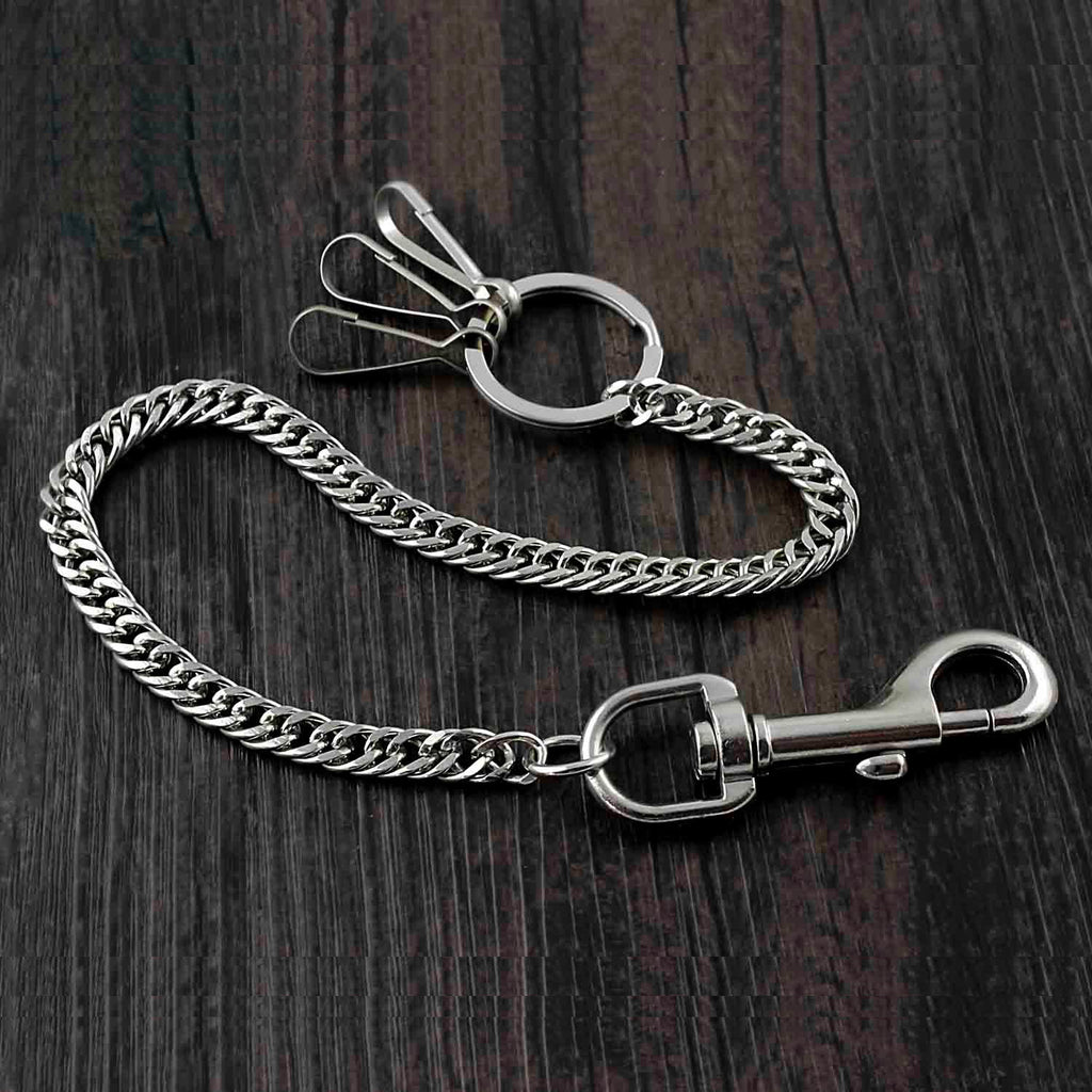 Solid Stainless Steel Leather Braided Long Wallet Chain Cool Punk Rock ...