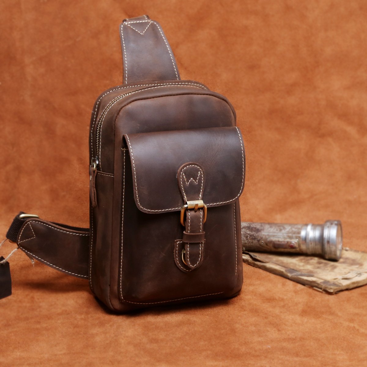 Handmade Leather Mens Cool Chest Bag Sling Bag Crossbody Bag Travel Ba – iChainWallets