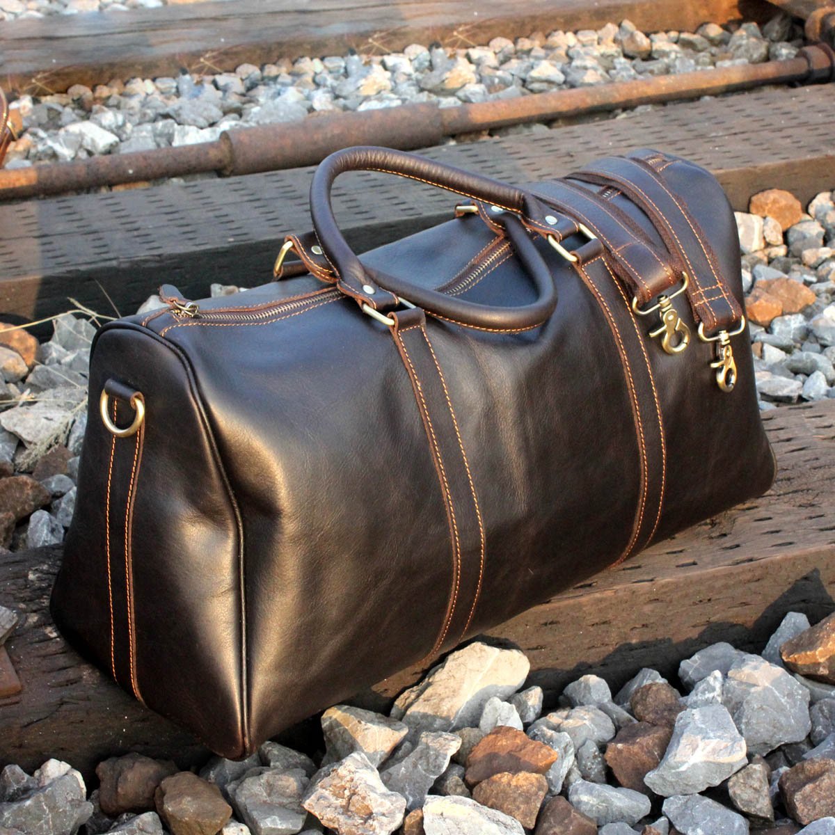 Genuine Leather Mens Cool Weekender Bag Travel Bag Duffle Bags Overnig – iChainWallets