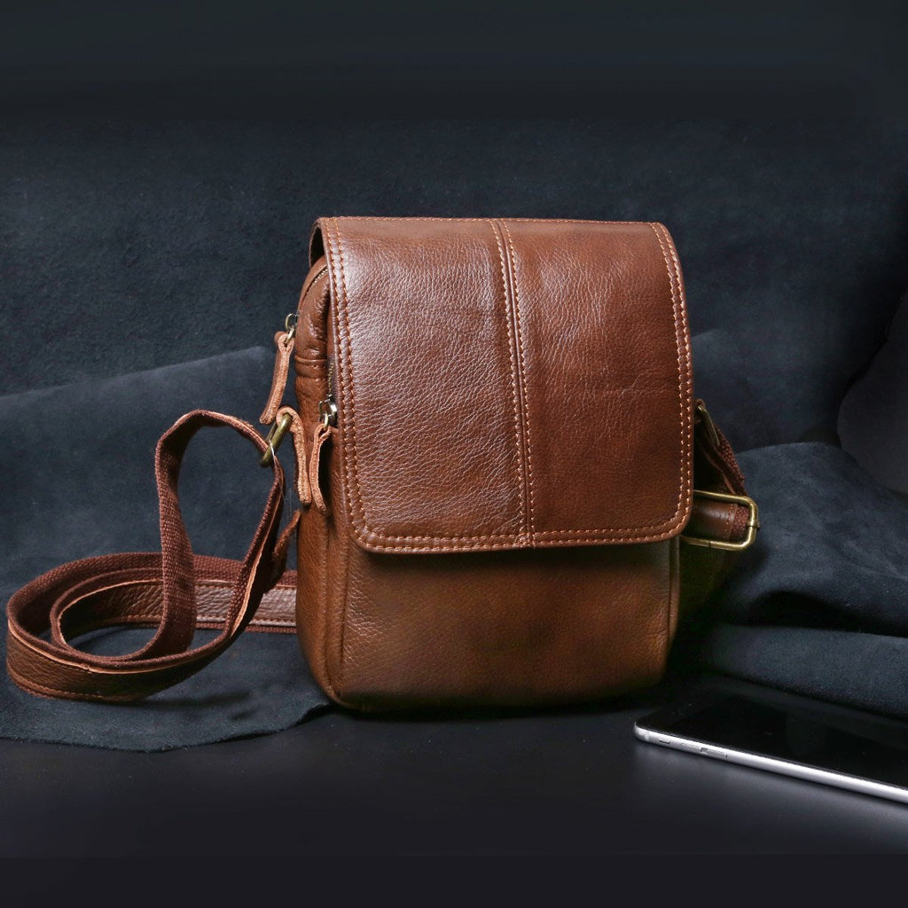 Genuine Leather Mens Cool Messenger Bag Square Bag Chest Bag Bike Bag ...