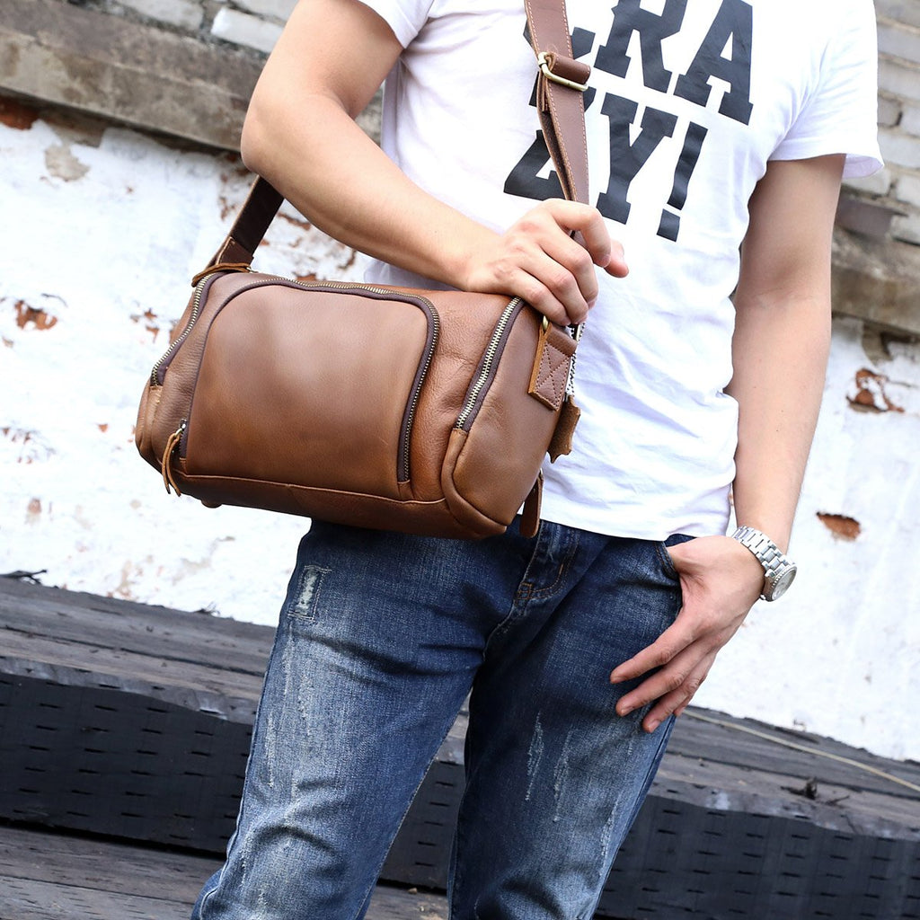 Genuine Leather Mens Messenger Bag Cool Weekender Bag Travel Bag Duffl ...