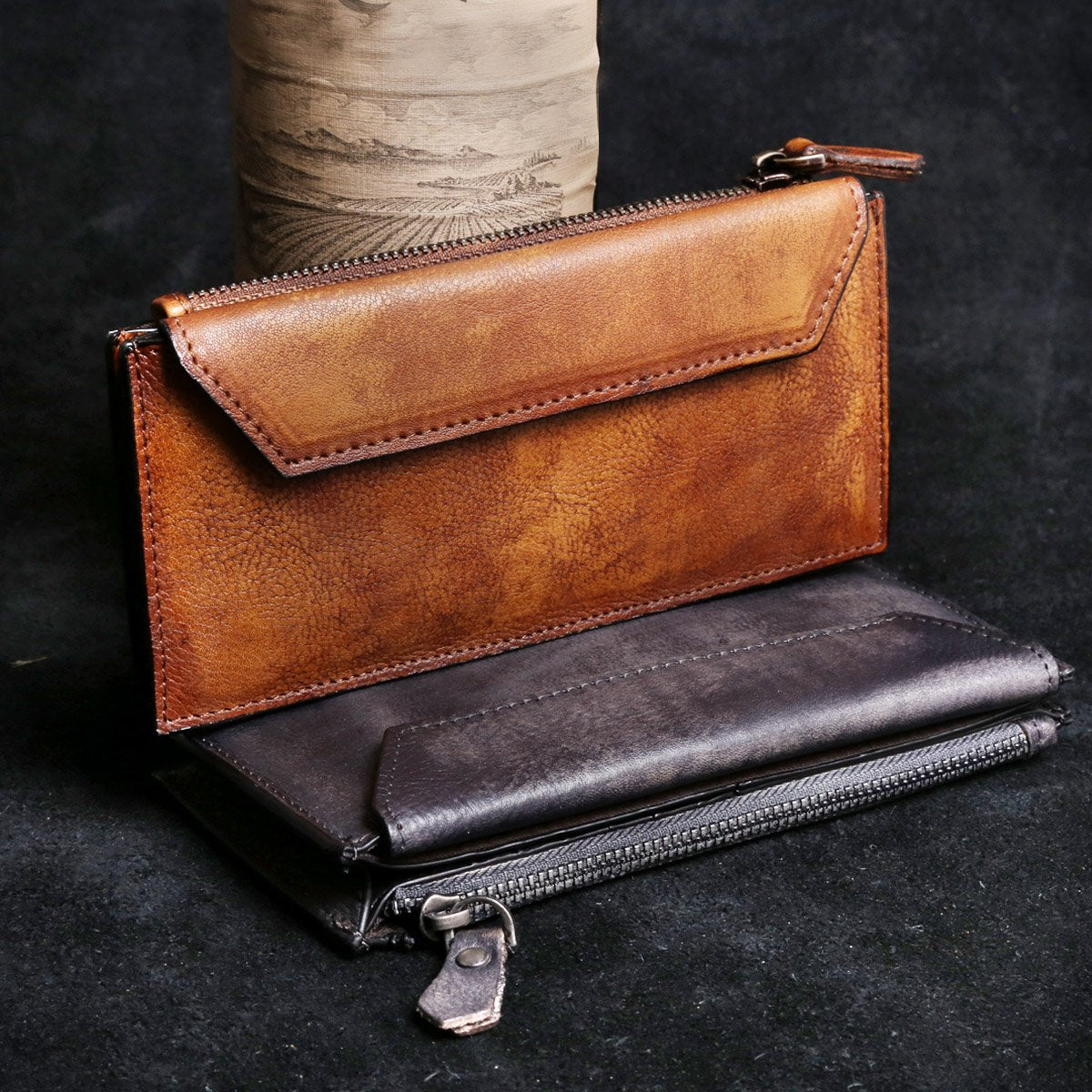 Genuine Leather Mens Cool Long Leather Wallet Card Wallet Clutch Wrist ...