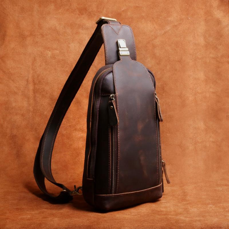 Handmade Leather Mens Cool Chest Bag Sling Bag Crossbody Bag Travel Ba ...