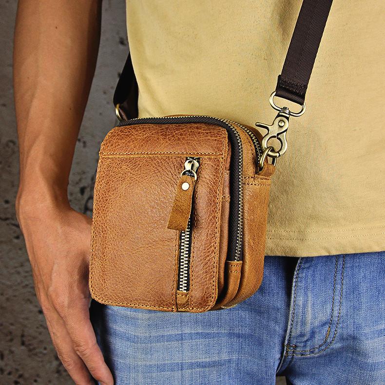 Genuine Leather Mens Waist Bag Hip Pack Belt Bag Fanny Pack Bumbag Che ...