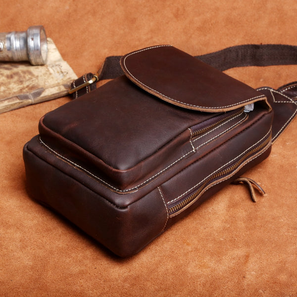 Genuine Leather Mens Cool Chest Bag Sling Bag Crossbody Bag Travel Bag ...