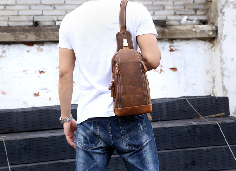 Handmade Leather Mens Cool Chest Bag Sling Bag Crossbody Bag Travel Ba ...