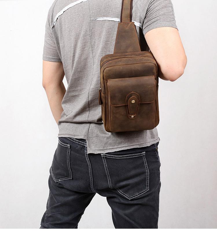 Genuine Leather Mens Cool Chest Bag Sling Bag Crossbody Bag Travel Bag ...