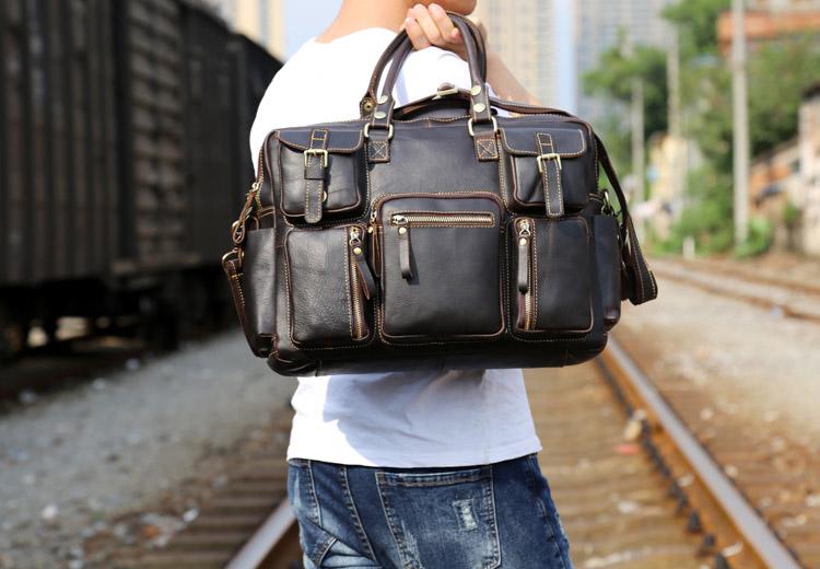 Genuine Leather Mens Cool Weekender Bag Travel Bag Duffle Bags Briefca ...