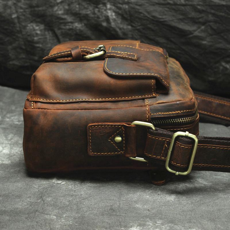 Handmade Leather Mens Cool Small Messenger Bag iPad Bag Chest Bag Bike ...