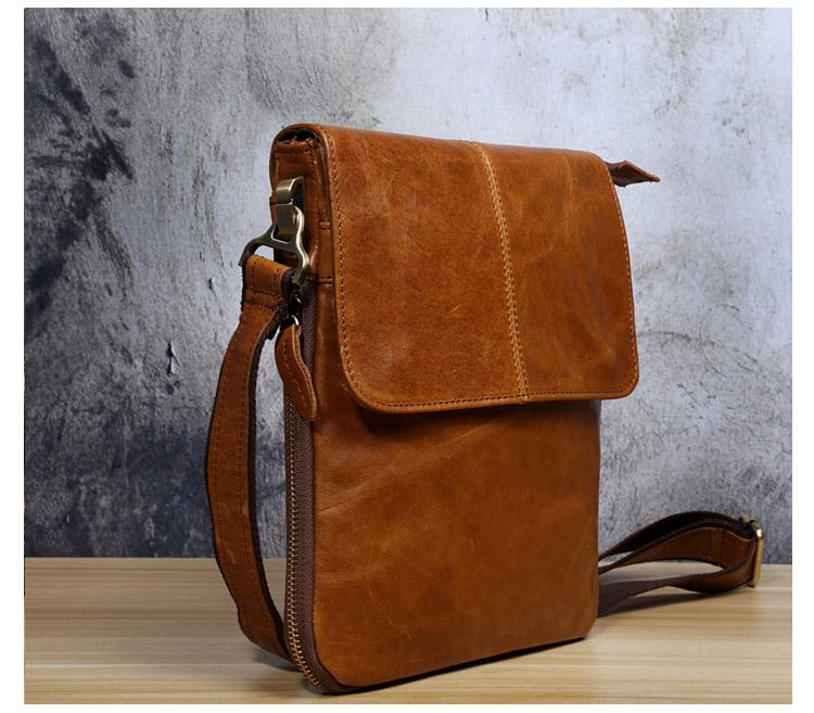 Genuine Leather Mens Cool Small Messenger Bag Square Bag Chest Bag Bik ...